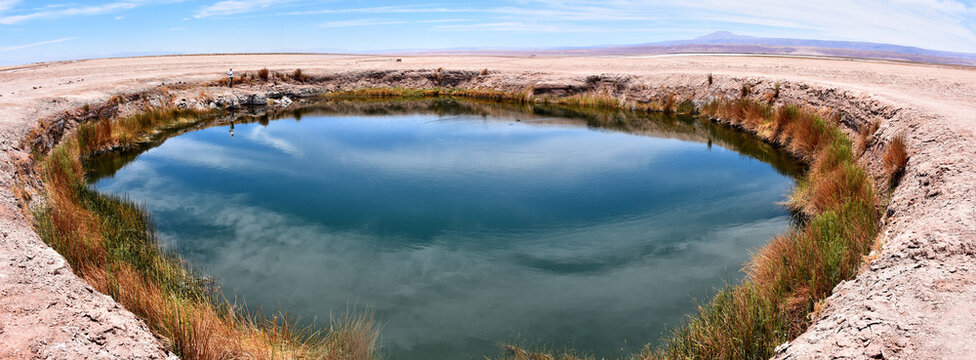 Panoramic view of the Eyes of the desert (Ojos del Salar). Atacama Desert. Chile.