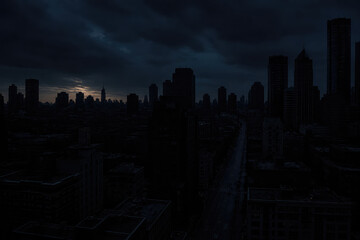 Fototapeta premium Dark storm over New York City skyline with dramatic clouds and Manhattan buildings