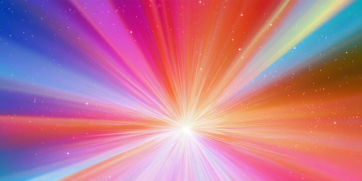 The Light That Bursts In Radiant Motion As Multicolored Rays Expand From A Brilliant Cosmic Center, ai generated.