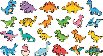 Cute Kawaii Prehistoric Dinosaurs Jurassic Vector Sticker Set © Sultan12