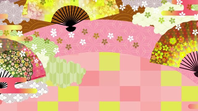 Traditional Japanese Fans with Cherry Blossoms 4K