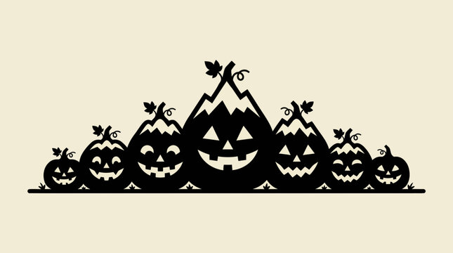 Jack o lantern silhouettes form a festive Halloween border against a light background.