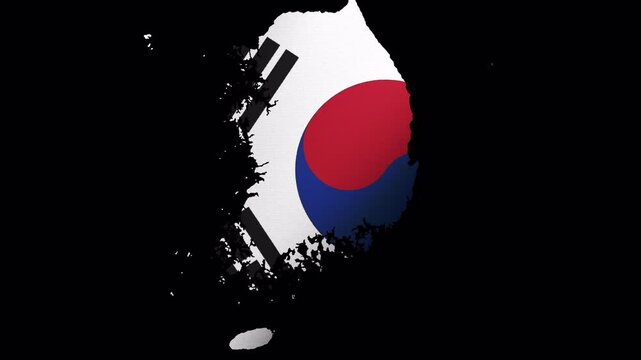 South Korean Taegeukgi Flag with Red Blue Taegeuk and Black Trigrams Waving