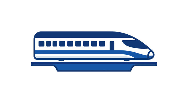 Minimalist futuristic train profile on solid blue track.