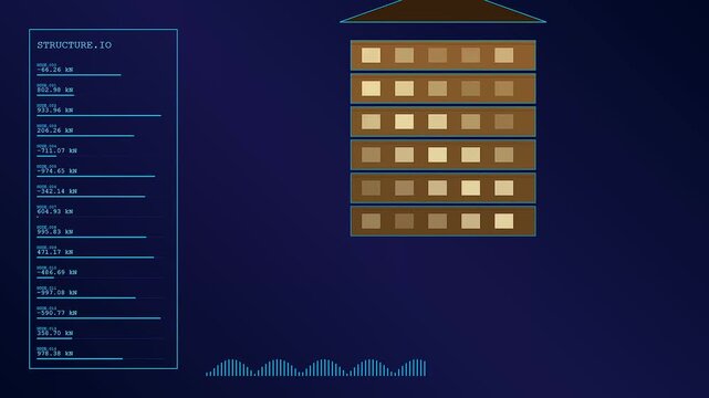 Digital displays showing mass timber panel grid metrics with abstract blue frequency waves flickering on a dark screen representing modern structural engineering analysis and data processing
