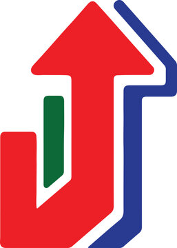 Red arrow pointing up and forward with a modern colorful graphic design style