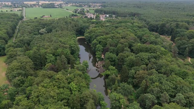 Devil's bridge Aerial Rakotzbr&uuml;cke Teufelsbr&uuml;cke Kromlau, Sachsen, Germany