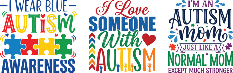 Naklejka premium Autism Awareness Quotes for Moms with Puzzle Pieces and Love