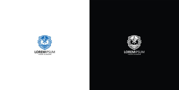 Professional heraldic shield logo with star emblem for business branding and corporate identity on dark and light backgrounds