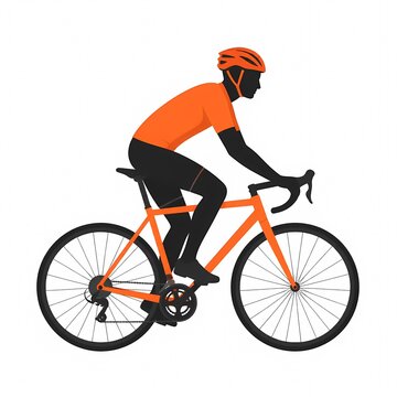 Flat vector illustration of a faceless cyclist silhouette riding an orange road bicycle.