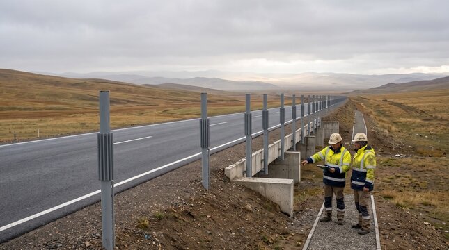 Completed climate-resilient road embankment in Mongolia