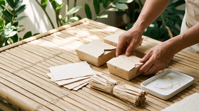 Blank banana fiber packaging arranged for circular retail design