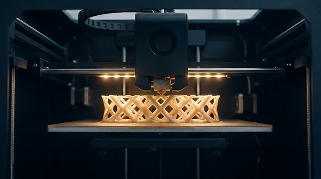 3D printer extruding a complex lattice structure for additive manufacturing and prototyping