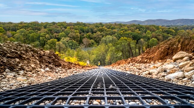 Geogrid installation for road reinforcement in forest area