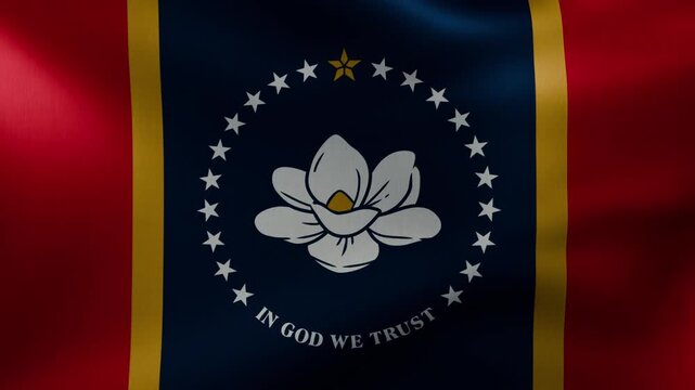 The Mississippi state flag animated with realistic textile motion