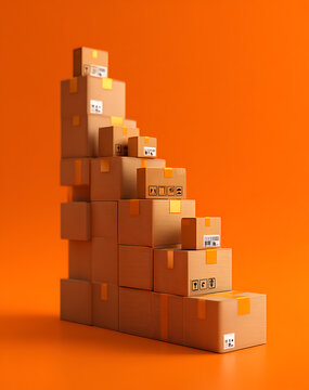 Stack of shipping boxes forming a staircase leading upward