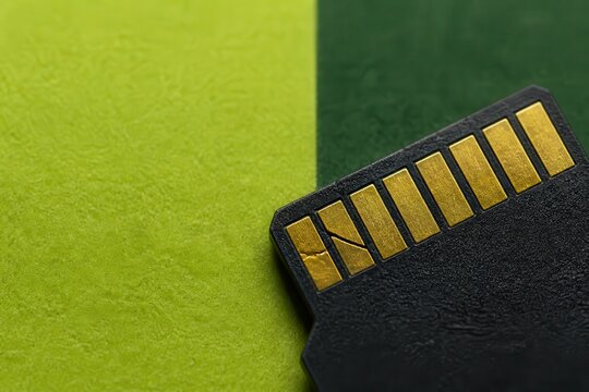 Memory Card Close Up on Green Background for Data Storage