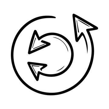 Circular arrow graphic indicating refresh or reload process, hand-drawn style