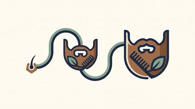 Beard growth progression icon showing hair follicle and grooming tools.