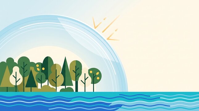 Illustration of a protected forest ecosystem under a glass dome.