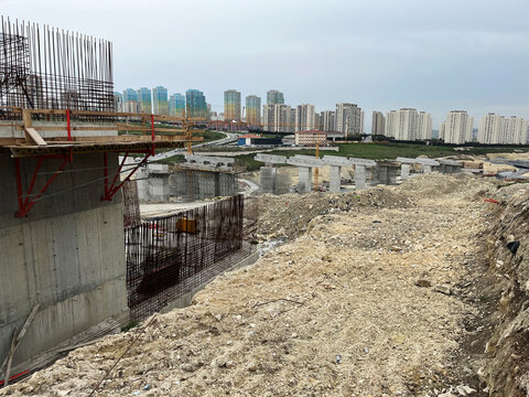 Viaduct construction at Ispartakule Distrect in Istanbul, Turkey.
