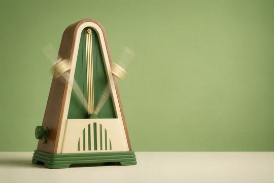 Vintage Wooden Metronome on Green Background for Music Practice