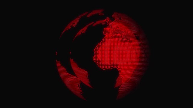 Red Pixelated Globe of Earth Rotating on a Dark Background world planet