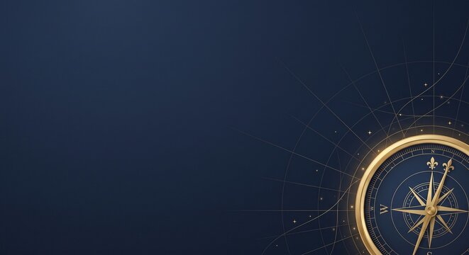 Minimalist Luxury Nautical Background with Golden Compass and Large Copy Space