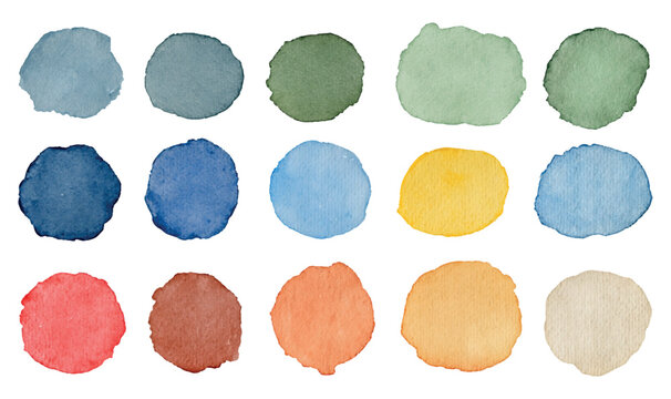 Watercolor paint circle splashes vector illustration isolated on transparent background