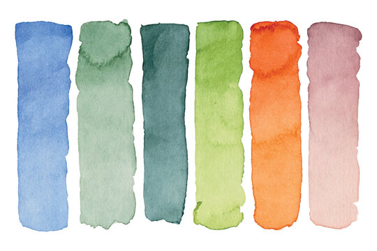 Vector set of hand painted watercolor vertical brushes isolated on transparent background
