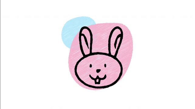 An animated hand-drawn fluffy bunny rabbit head with long ears. Great for bunny pets, easter themes, small animal care, pet shops, and wildlife illustration. 