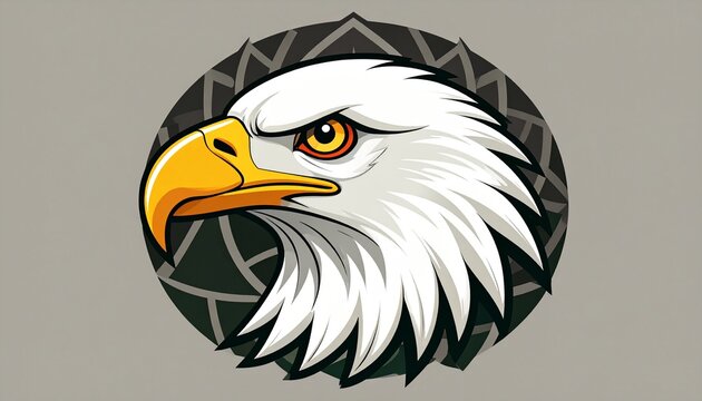 Powerful Bald Eagle Head Mascot Logo Illustration with Geometric Circular Background for Sports and Gaming Teams
