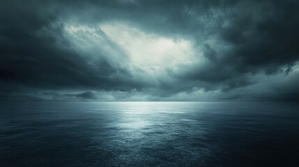 Fototapeta premium Dark and Stormy Sky Over Calm Ocean Water at Dusk