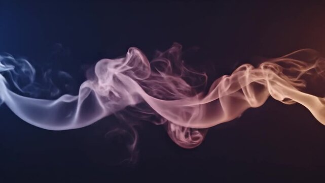 Abstract flowing smoke plumes with colorful gradient on black background