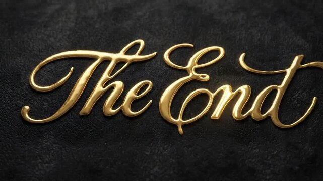 Gold Cursive The End Ignites Letter By Letter From Bronze Into Brilliant Polished Luxury Typography.