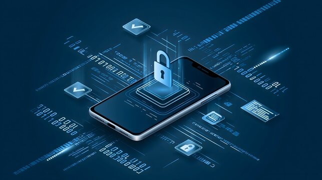 zero trust security concept, mobile device surrounded by secure access layers, digital verification icons and encrypted data streams, modern cyber technology environment, realistic visualization,