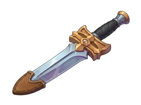 Cartoon-style fantasy dagger with ornate hilt and metallic blade