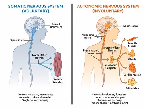 Diagram comparing somatic and autonomic human nervous systems