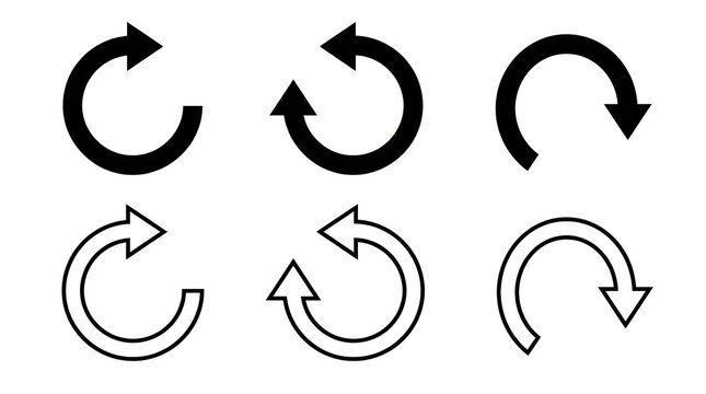 Black and white circular arrow icons set