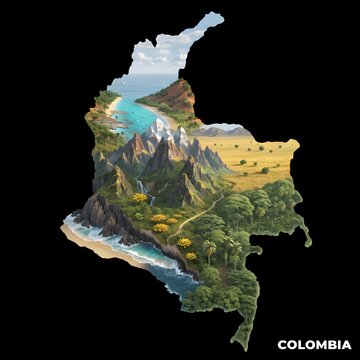 Colombia Natural Regions 3D Map &ndash; Five Geographic Landscapes Infographic