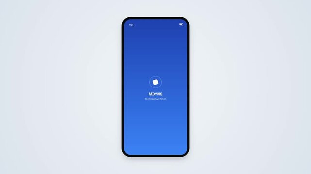 Blue gradient smartphone splash screen animation with rotating icon minimal mobile UI UX app showcase mockup