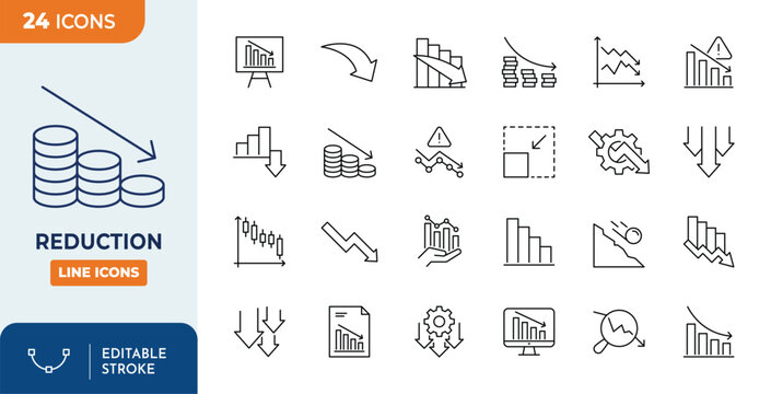 Reduction line editable icon set. Vector illustration