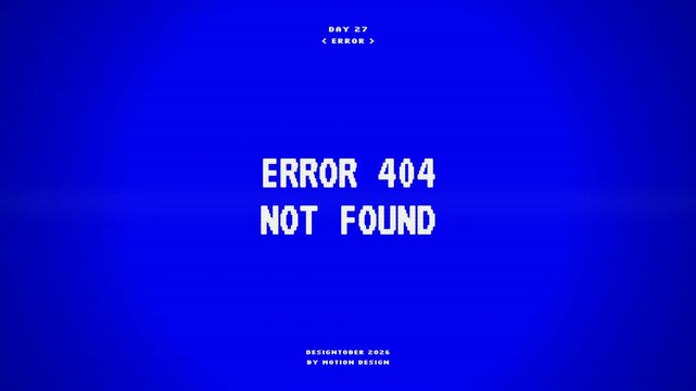 Retro Error 404 Page Not Found Motion Graphic, Blue Screen Glitch Text Animation, Website System Maintenance Loop