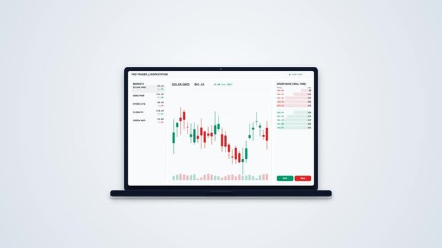 Online Trading Platform Candlestick Chart Interface Screen Display Mockup on Laptop