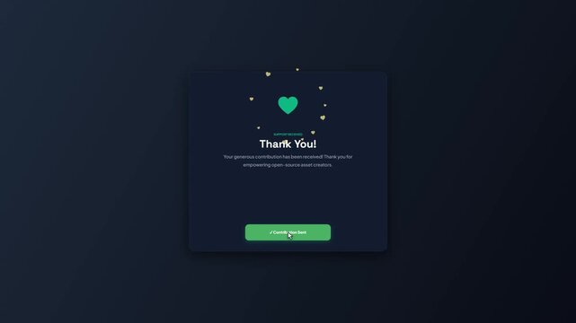 Online Project Support Contribution and Donation Success Popup Card Dark Mode Animation