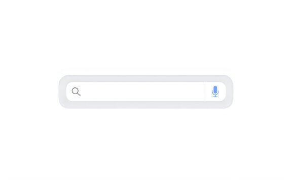 Search bar interface with magnifying glass and microphone icons for voice search functionality isolated on transparent background