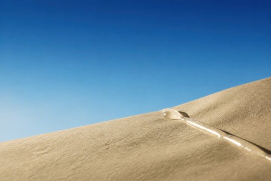 Golden sand dune under clear blue desert sky