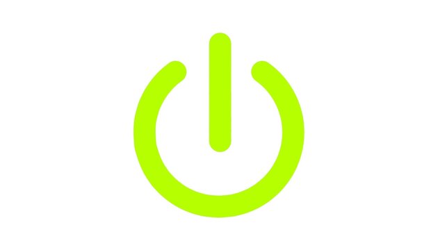A minimalist power button icon in bright neon green, centered against a plain white background.
