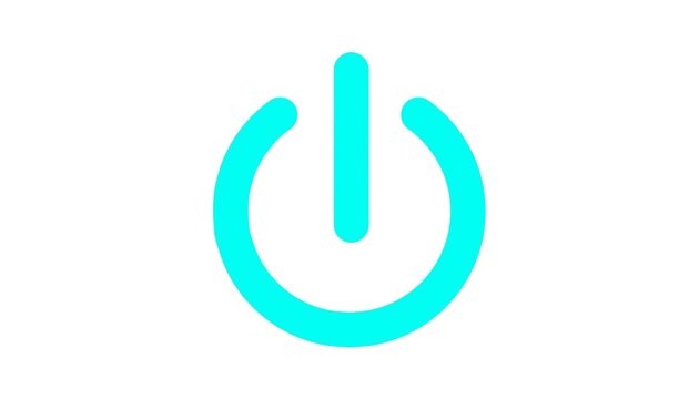 A minimalist cyan power button symbol centered against a plain white background.
