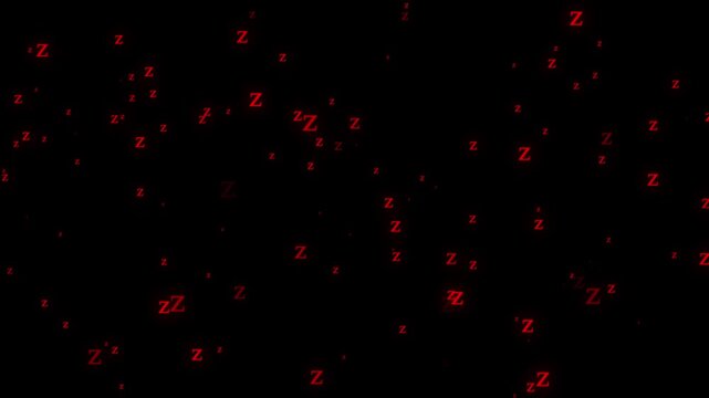 Abstract night sleep concept featuring glowing white letter Z symbols floating on a dark black background. Minimal sleep and bedtime visual representing rest, relaxation, insomnia, dreaming, nighttime